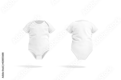 Blank white half sleeve baby bodysuit mockup, front and back
