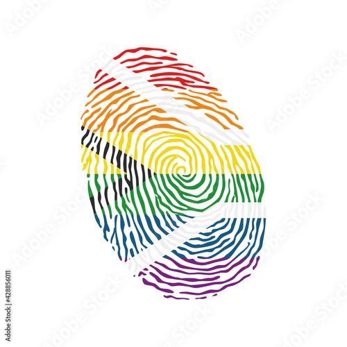Fingerprint vector colored with the Rainbow South Africa lgbt pride flag isolated on white background Vector Illustration