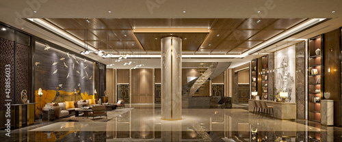 3d render hotel reception lobby