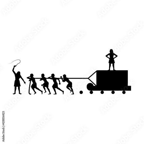 black silhouette design of slaves pulling stone brick to create pyramid