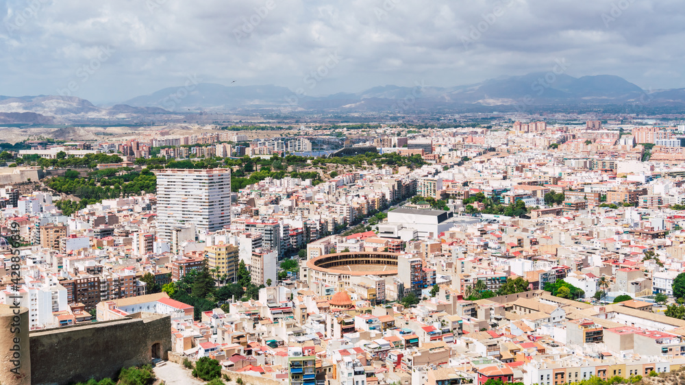 Panoramic view of the tourist town of Alicante, Costa Blanca, Spain