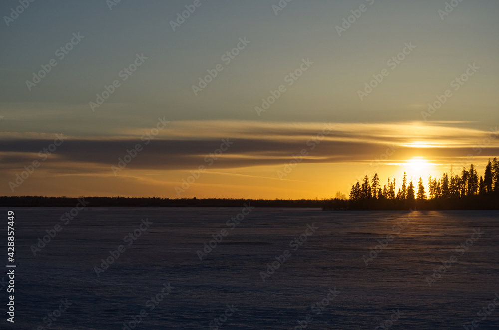 Sunset on a Frozen Astotin Lake