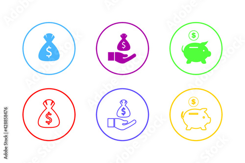 Colorful Saving Money Icon Set