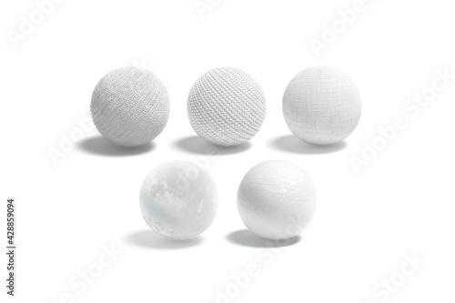 Blank white wicker, knitted, canvas, velvet and leather ball mockup