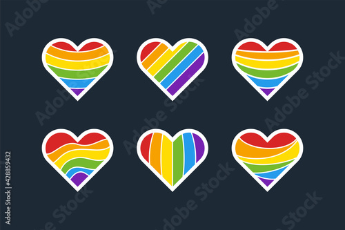 Collection of the rainbow hearts. Isolated Vector Illustration