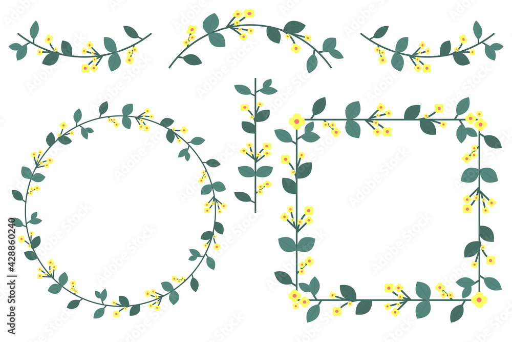 Frames and decorative elements with flowers. Vector illustration.