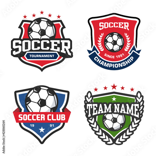 Set of Soccer club emblem. Football badge shield logo, soccer ball team game club elements, Vector Logo Illustration Fit to championship or team