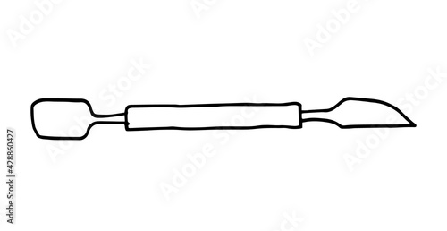 Basic nail tools, double ended cuticle pusher, hand drawn doodle. Manicure tools. Hand-drawn doodles. Hand and nail care. Vector illustration isolated on white background.