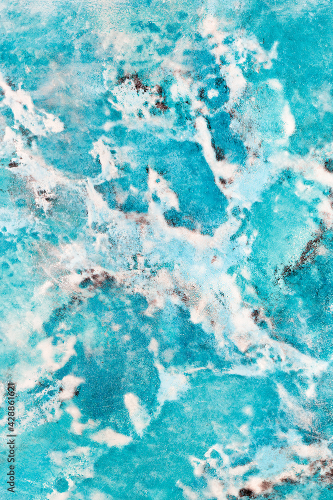 Turquoise marble, beautiful color and texture with various splashes. Polished surface.