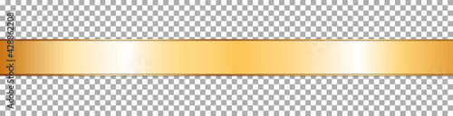 long gold ribbon banner with gold frame on transparent background 