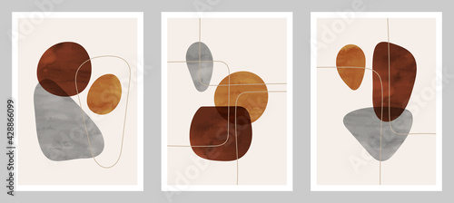 Trendy contemporary set of abstract art, creative minimalist hand painted watercolor compositions for wall decoration, postcard or brochure cover design in vintage style art.  
EPS10 vector.
