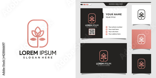 Minimalist flower logo with creative concept and business card design. Premium Vector