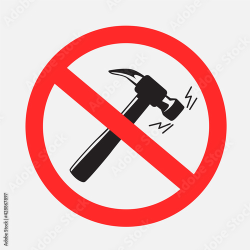 prohibited sign knocking loudly hammer