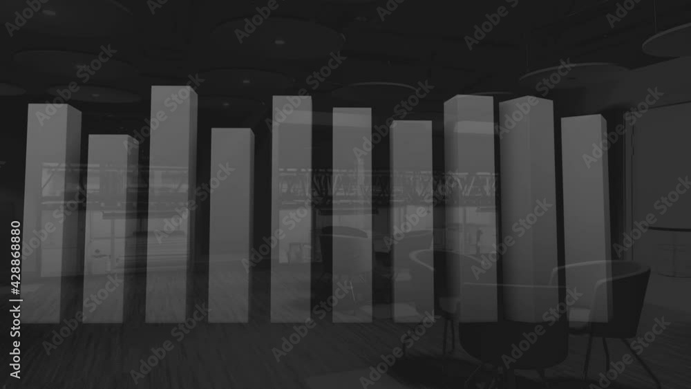 Digital composition of statistical data processing against empty office in background Digital composition of statistical data processing against empty office in background