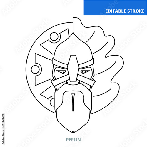 Slavic god Perun,  Symbols of Perun, oak, Slavic amulets, icon, logo, vector, editable stroke photo