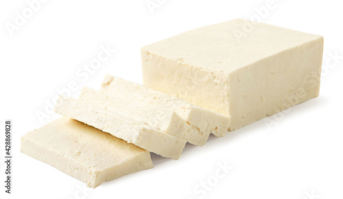 Sliced tofu cheese on a white background. Isolated