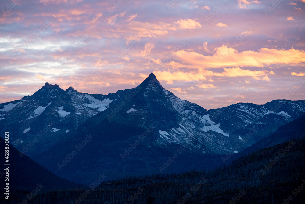 pointy mountain peaks at sunset