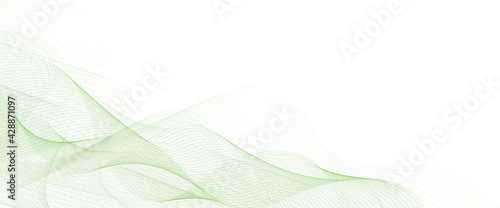 frame of abstract vector green wave melody lines on white background	