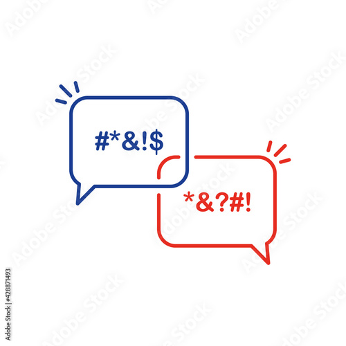 Icon Bubble of Swear and Argue. Chat Message Bubbles with Insult and Profanity. Censor and Bad Words line icon. Online Dialog, Chatting and Dirty Insult. Editable stroke. Vector illustration