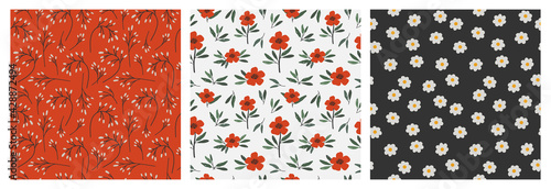 Collection of seamless patterns with different flowers, plants and leaves. Vector illustration of floral patterns. Modern design for paper, cover, fabric, interior decor and other users.