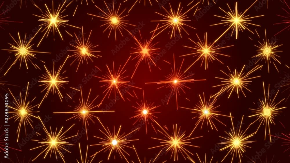 rotate gold stars on red background, abstract background, loop