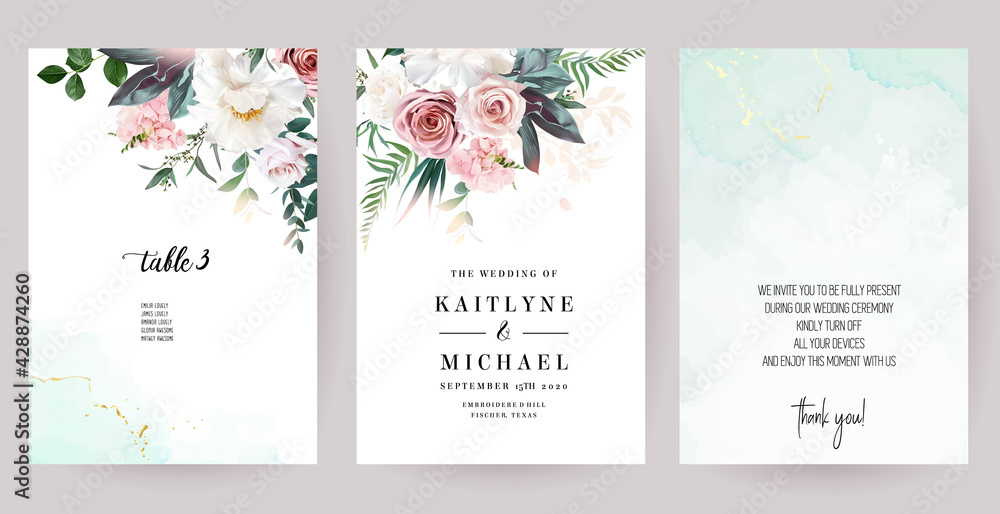 Silver sage green, mint, blush pink flowers vector design spring cards.