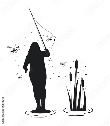 Fisherwoman is attacked by mosquitoes