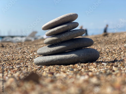 Pyramid of stones on the seashore