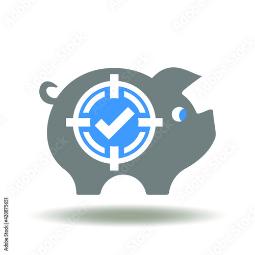 Piggy bank with aim and check mark vector illustration. Goal Wealth Icon. Success Banking Sign. Investment Symbol.