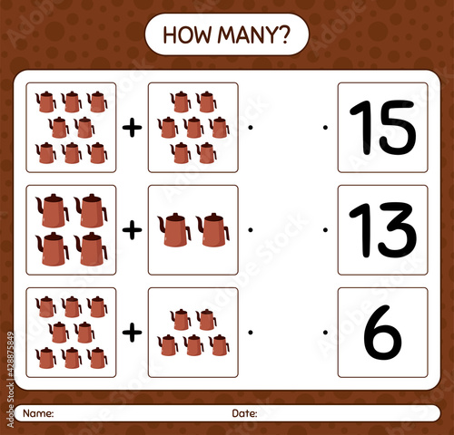 How many counting game with arabic teapot. worksheet for preschool kids, kids activity sheet, printable worksheet