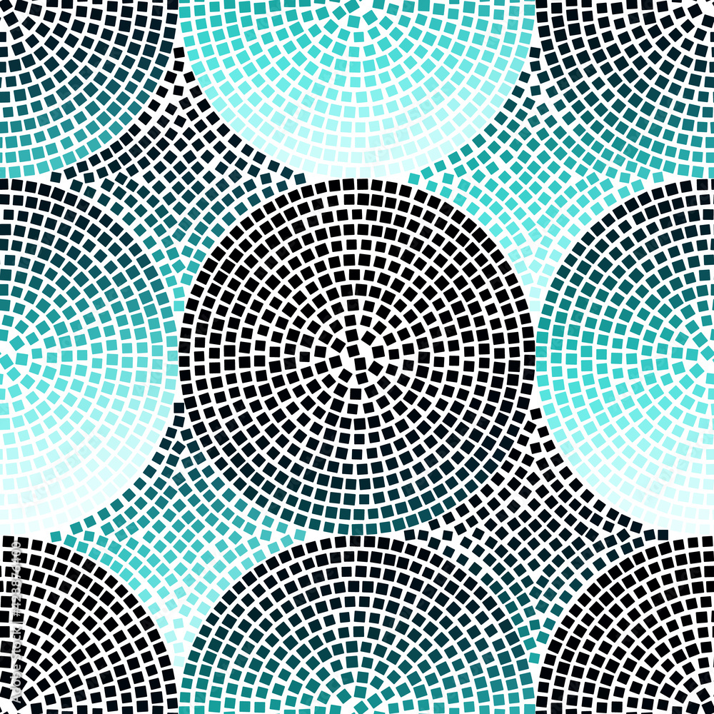 Abstract seamless pattern with circles of mosaic.