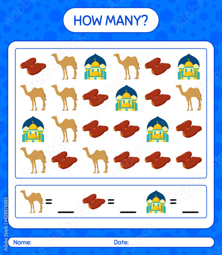 How many counting game with ramadan icon. worksheet for preschool kids, kids activity sheet, printable worksheet