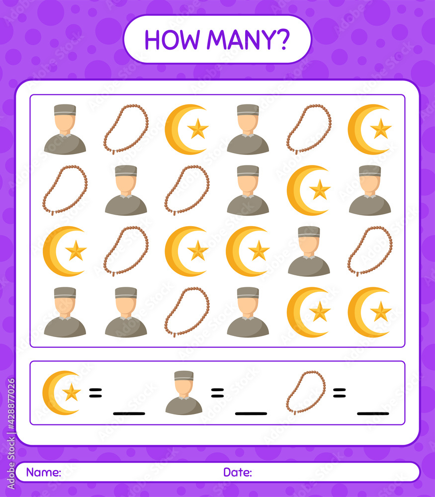 How many counting game with ramadan icon. worksheet for preschool kids, kids activity sheet, printable worksheet