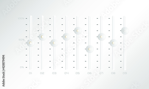 Pure White Gradient Audio device Volume control buttons on panels Graphic Equilizer Element EQ with speaker symbols with White Background