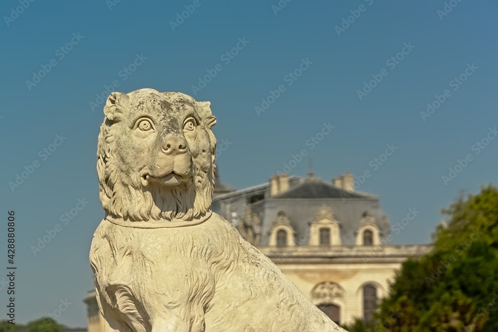 Guard dog statue, detail of the Castle of chantilly, france