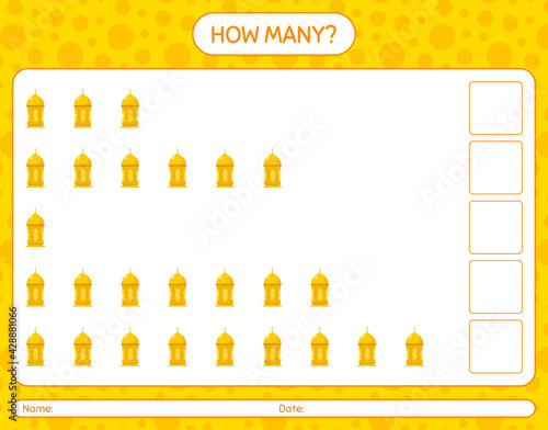 How many counting game with arabic lantern. worksheet for preschool kids, kids activity sheet, printable worksheet