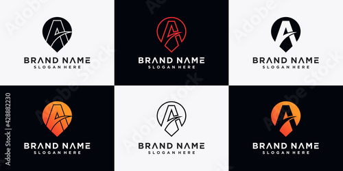 Set of pin location logo initial letter A with creative concept