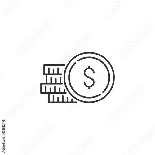 Coins Stack with Dollar Related Vector Line Icon. Sign Isolated on the White Background. Editable Stroke EPS file. Vector illustration.