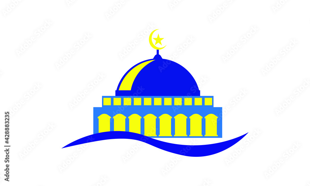 Obraz premium dome of the mosque. desain background tema ramadhan. warna biru dan kuning.