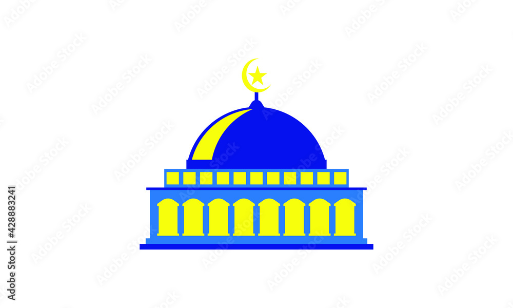Template design with mosque silhouette. Ramadan theme background design. blue and yellow.