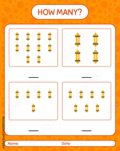 How many counting game with arabic lantern. worksheet for preschool kids, kids activity sheet, printable worksheet