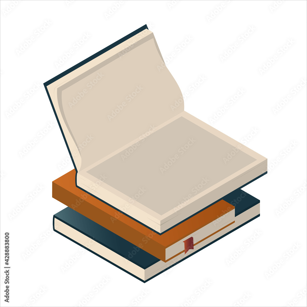 Open books isometric. Isometric vector illustration of opened books. Books isolated on white background. Illustration with three books. Isometric icon in flat design style. Stack of books.
Open books isometric. Isometric vector illustration of opened books. Books isolated on white background. Illustration with three books. Isometric icon in flat design style. Stack of books.