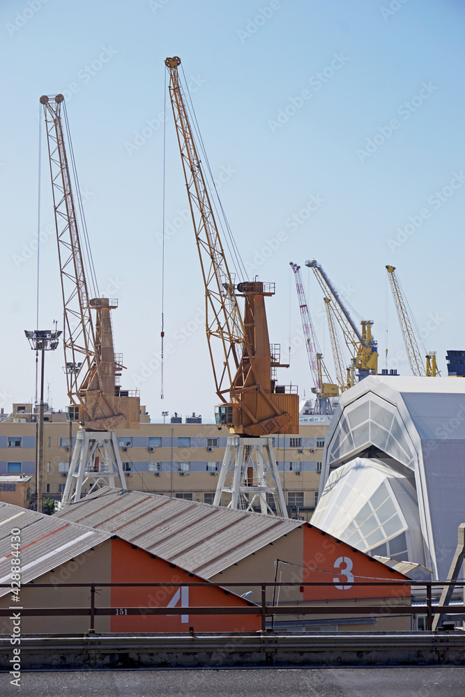 Cranes in the port of Genoa (Genova), Italy. 