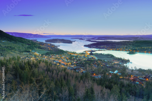 Photography Sunset over Steinsfjorden, a branch of Lake Tyrifjorden located in Buskerud, Norway