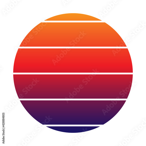 Retro sunset in the style of the 80s-90s. Abstract gradient background. Orange and blue colors. Design template for logo, badges, banners, prints. Vector illustration on isolated white background