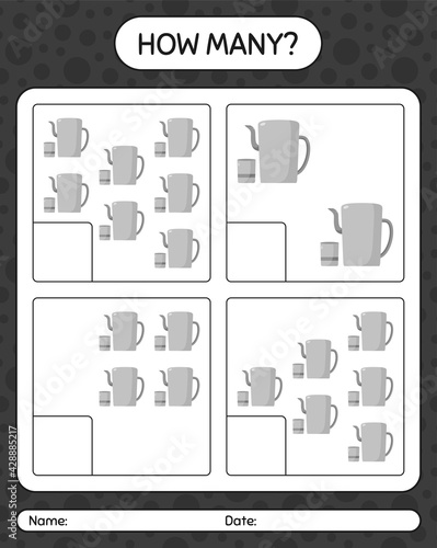 How many counting game with arabic teapot. worksheet for preschool kids, kids activity sheet, printable worksheet