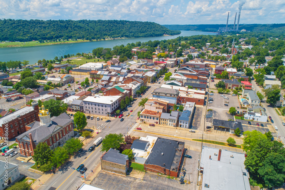 Aerial View of Historic Madison Indiana on the Ohio River