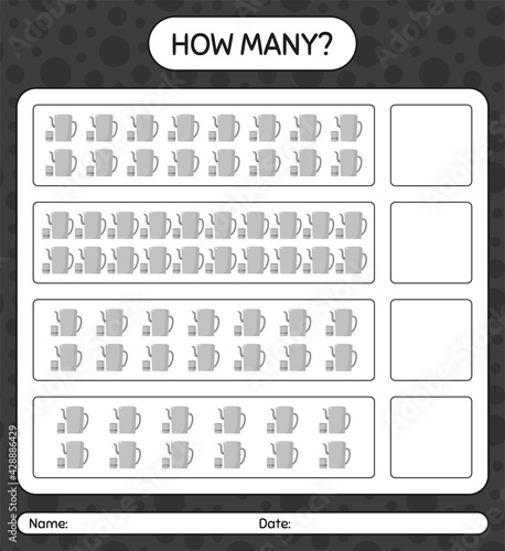 How many counting game with arabic teapot. worksheet for preschool kids, kids activity sheet, printable worksheet