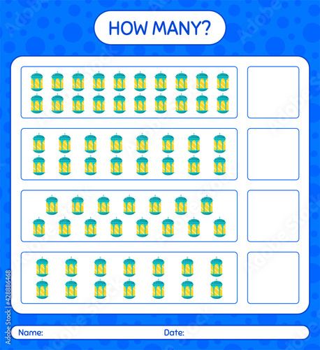 How many counting game with arabic lantern. worksheet for preschool kids, kids activity sheet, printable worksheet