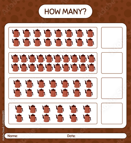 How many counting game with arabic teapot. worksheet for preschool kids, kids activity sheet, printable worksheet